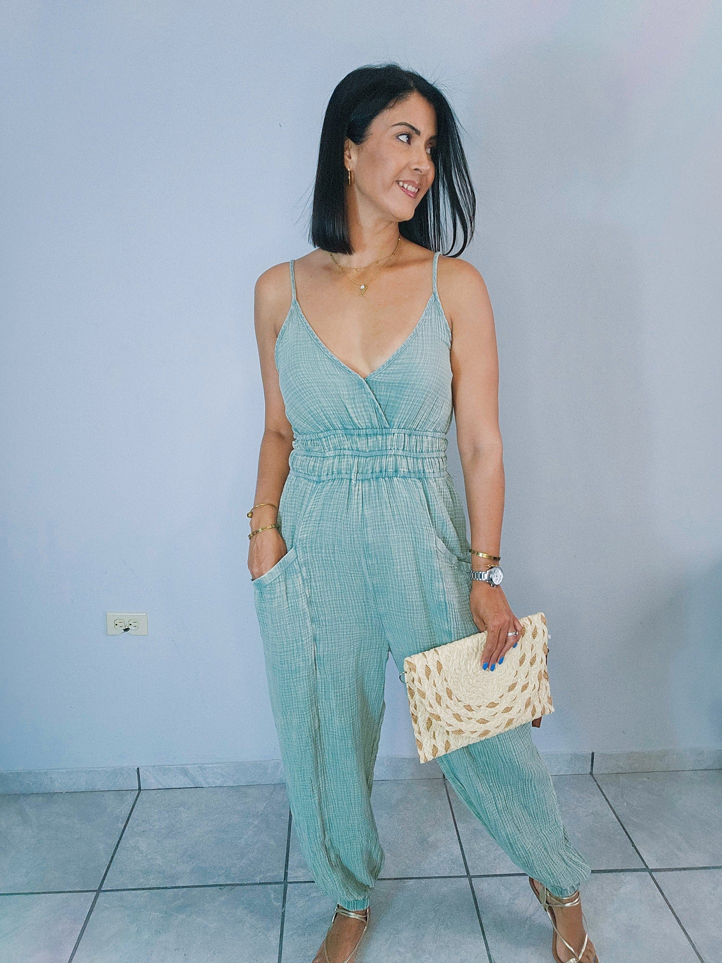 Sage Washed Jumpsuit