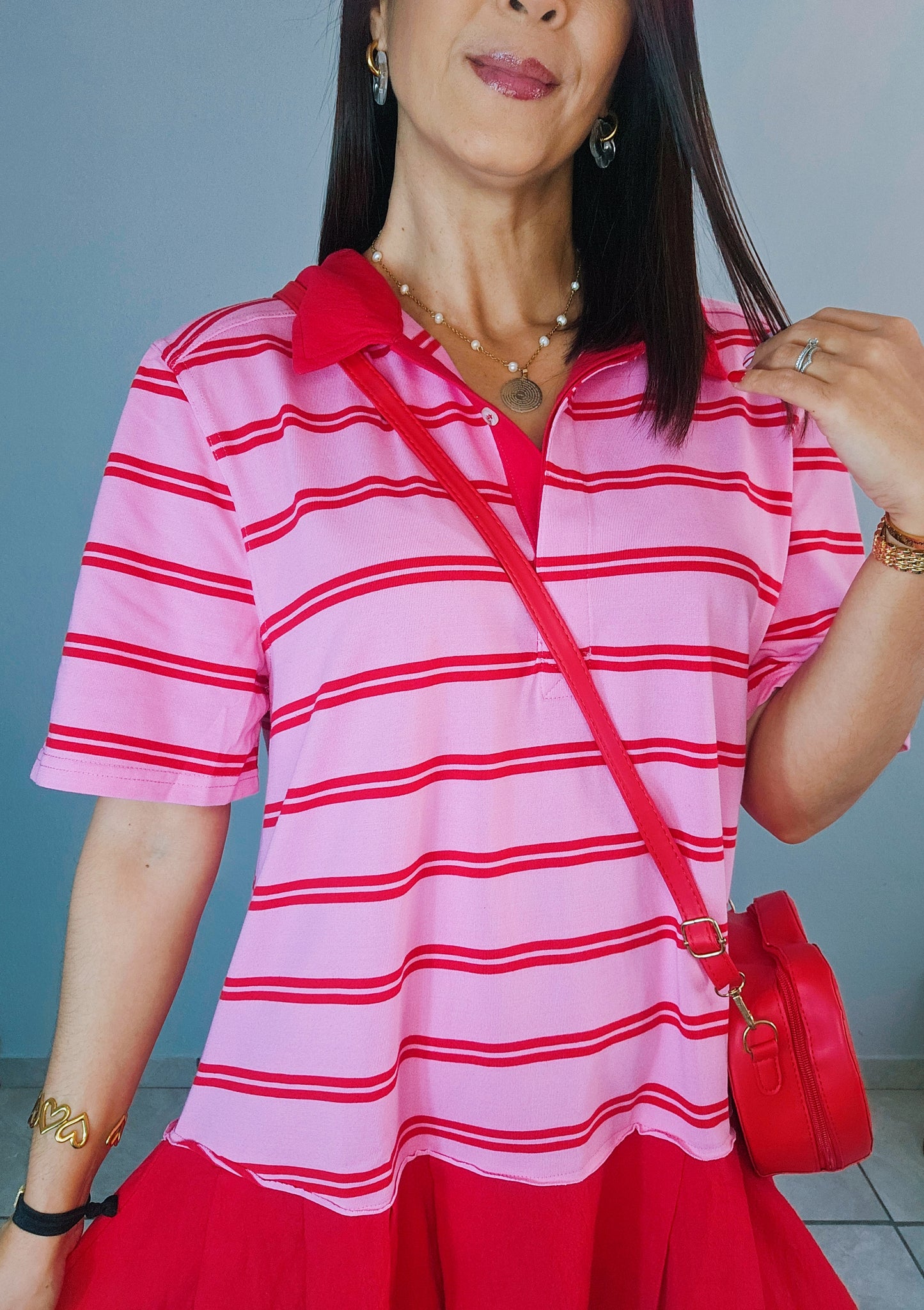 PRE-ORDEN Pink/Red Polo Dress