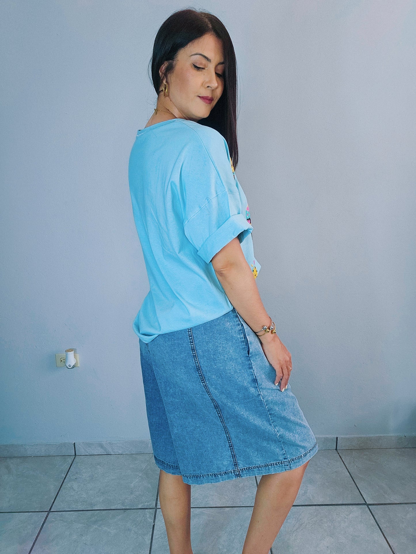Wide Leg Denim Short