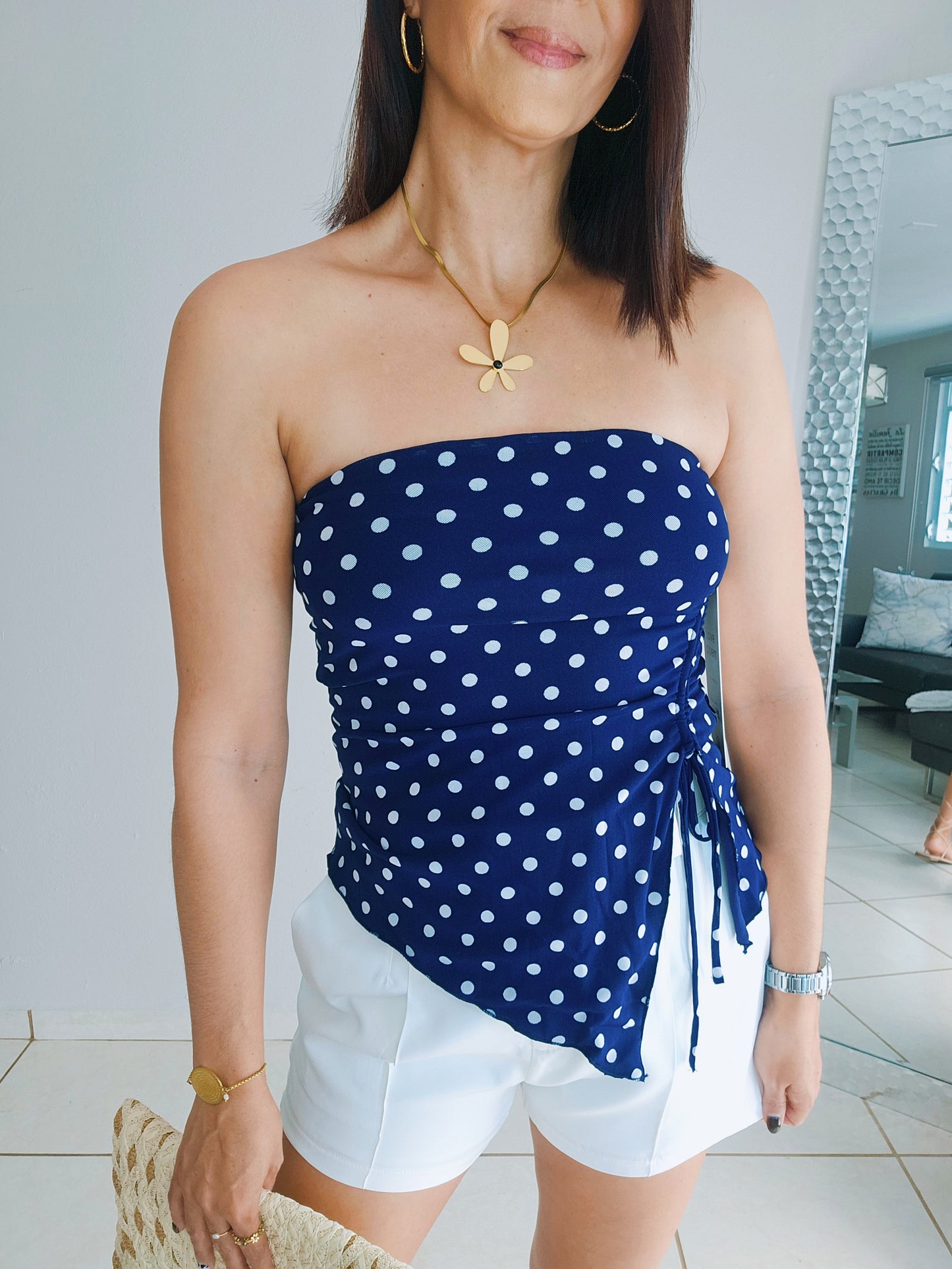 Navy PolkaDot Top