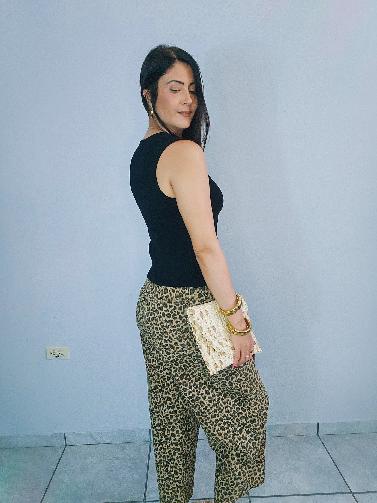 Leopard Barrel Denim Pant