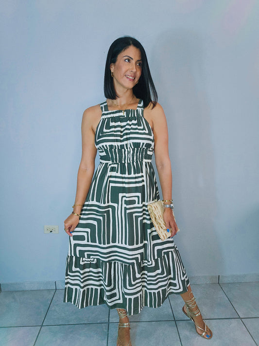 Boho Olive Midi Dress