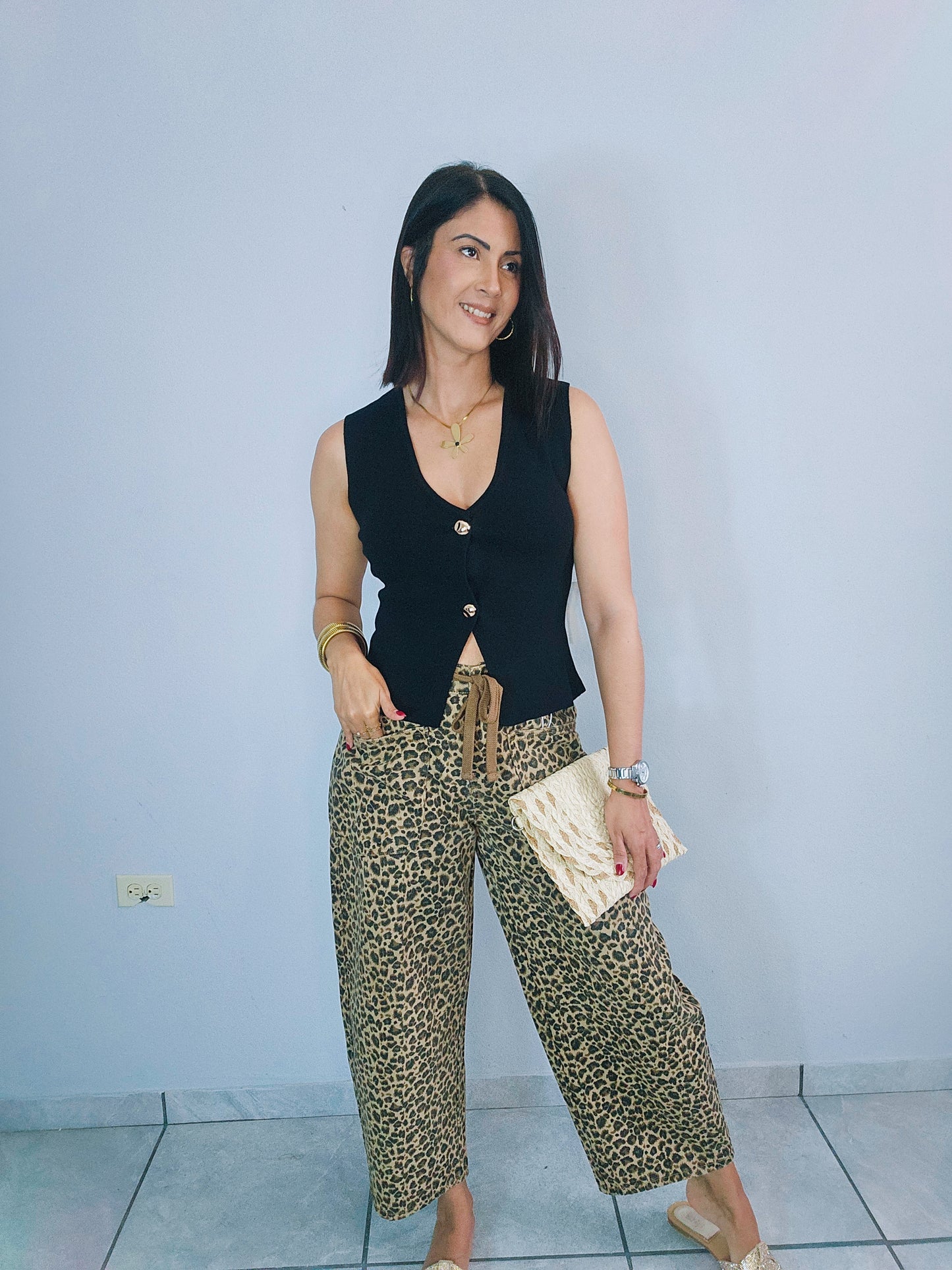 Leopard Barrel Denim Pant
