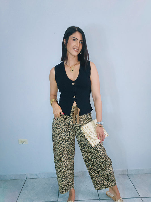Leopard Barrel Denim Pant