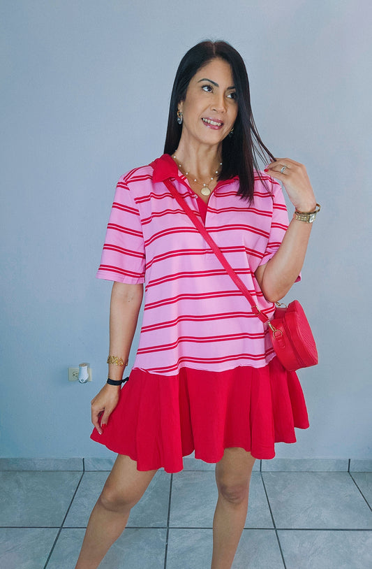 PRE-ORDEN Pink/Red Polo Dress