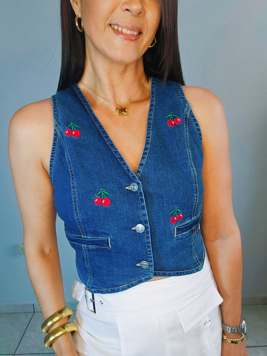 Cherry Denim Vest