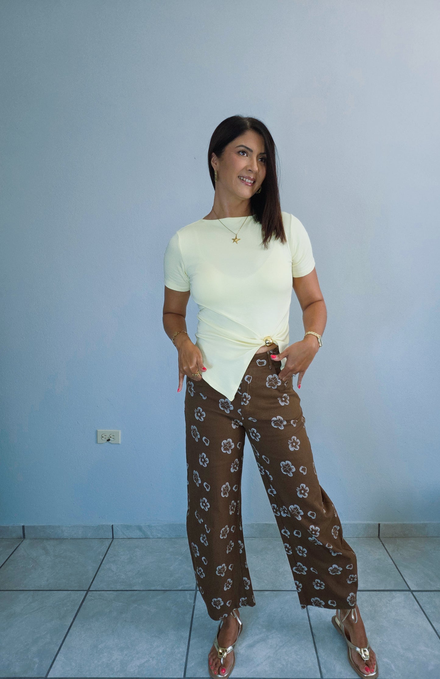 Brown Denim Barrel Pant