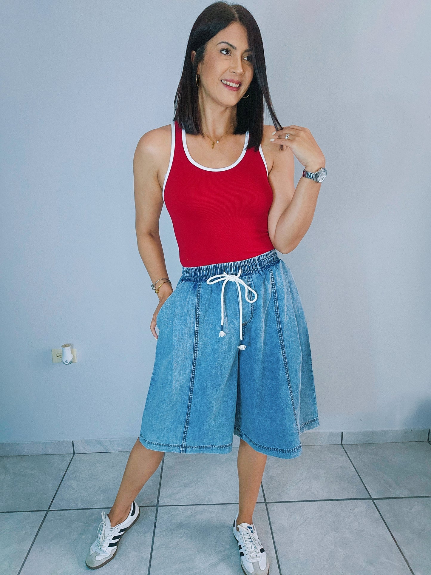 Wide Leg Denim Short