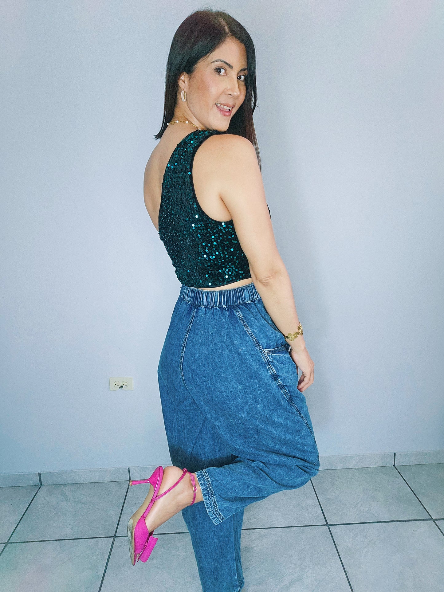 Lina Sequin One Shoulder Top